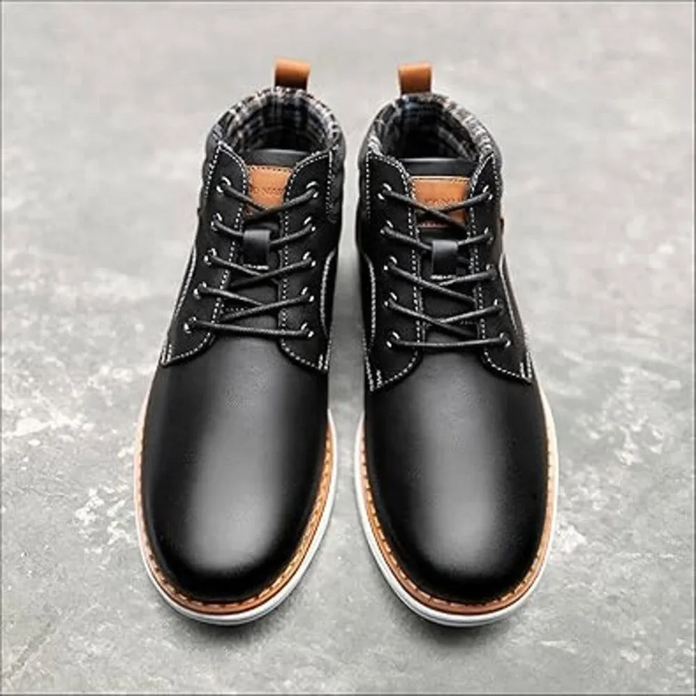 New Bruno Marc Mens 9 Black Faux Leather Mid Top Chukka Sneaker Lace Up Shoes